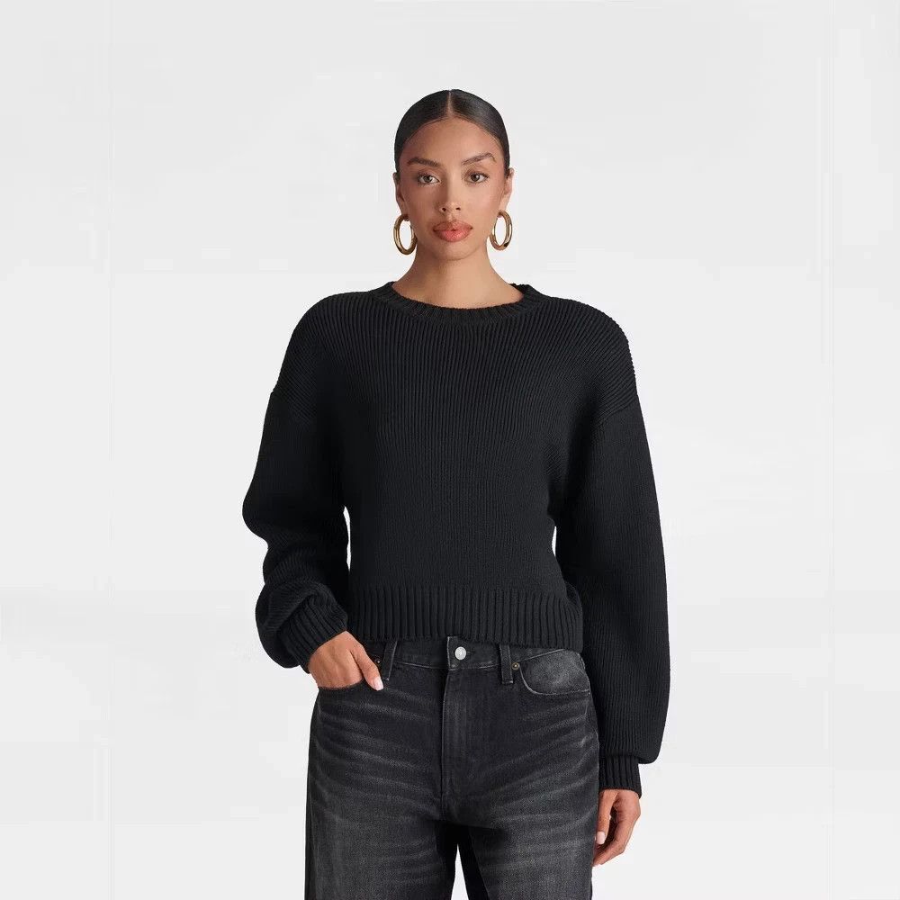 KBB by KAHLANA Women's Long Sleeve 'The Shoulder Pad Sweater' - Black M NWT